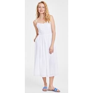 INC International Concepts 100% cotton‎ White Sleeveless Smocked Midi Dress S